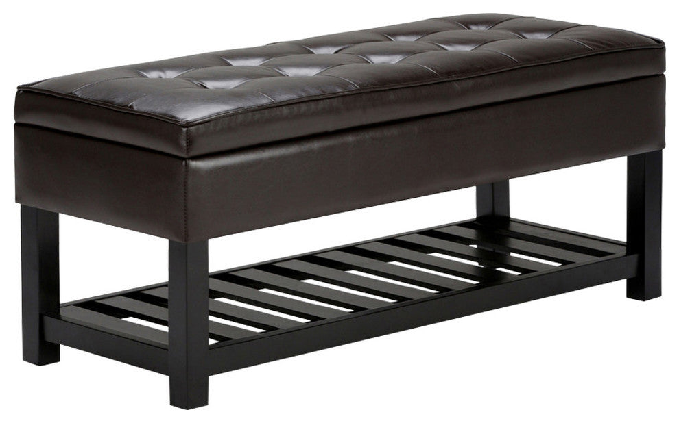 Cosmopolitan Storage Ottoman Bench With Open Bottom, Tanners Brown Faux Leather