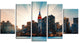 Manhattan Skyline at Bright Sunset, Blue, Canvas Print, 60"x32", 5 Panels