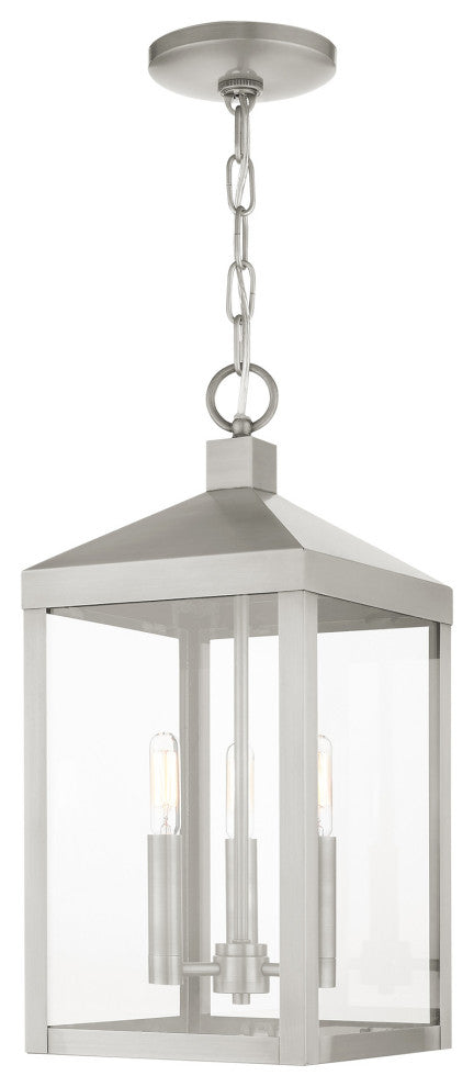 Livex Lighting Nyack 3 Light Brushed Nickel Medium Outdoor Pendant Lantern