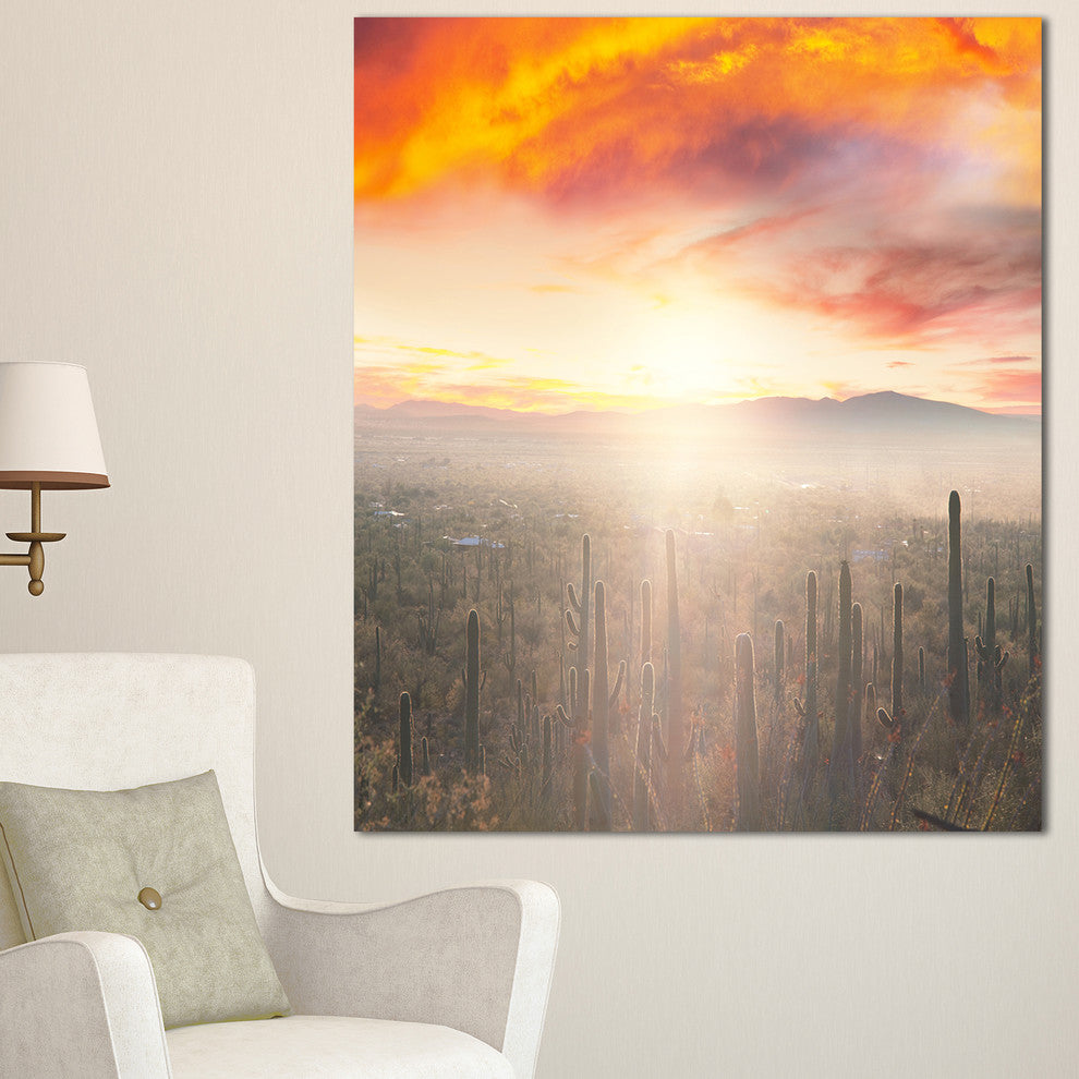 Saguaro Cactus At Colorful Sunset, Oversized Landscape Canvas Art, 30"x40"
