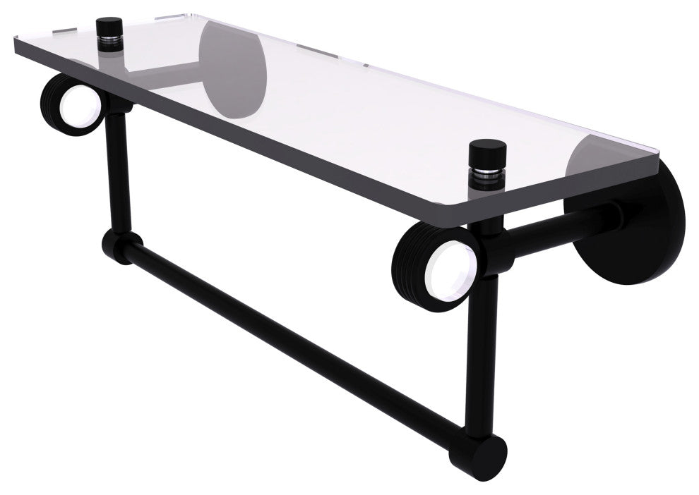 Clearview 16" Glass Shelf and Towel Bar and Groovy Accents, Matte Black