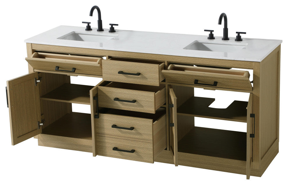 Home Living 72" Double Bathroom Vanity, Honey Brown