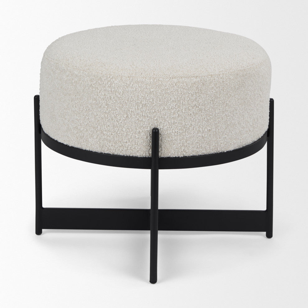 Amelia Cream Boucle With Black Metal Upholstered Pouf