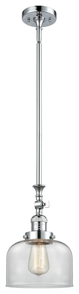 1-Light Large Bell 8" Pendant, Polished Chrome, Glass: Clear