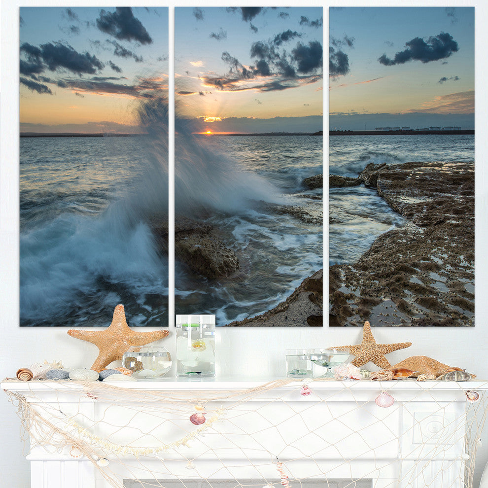 "Sunset at Sydney Seashore" Canvas Wall Art, 3 Panels, 36"x28"