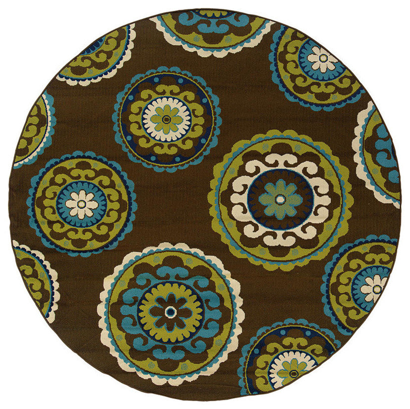 Oriental Weavers Caspian Brown/Green Medallion Indoor/Outdoor Rug 6'7"X9'6"