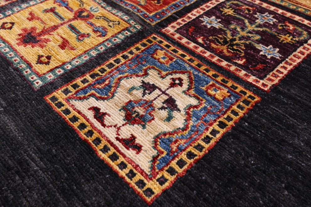 Handmade Black Persian Garden Design Runner Rug 2' 6" X 6' 7" Q10688