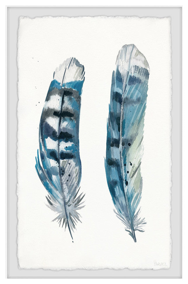 "Blue Striped Feathers" Framed Painting Print, 12"x18"