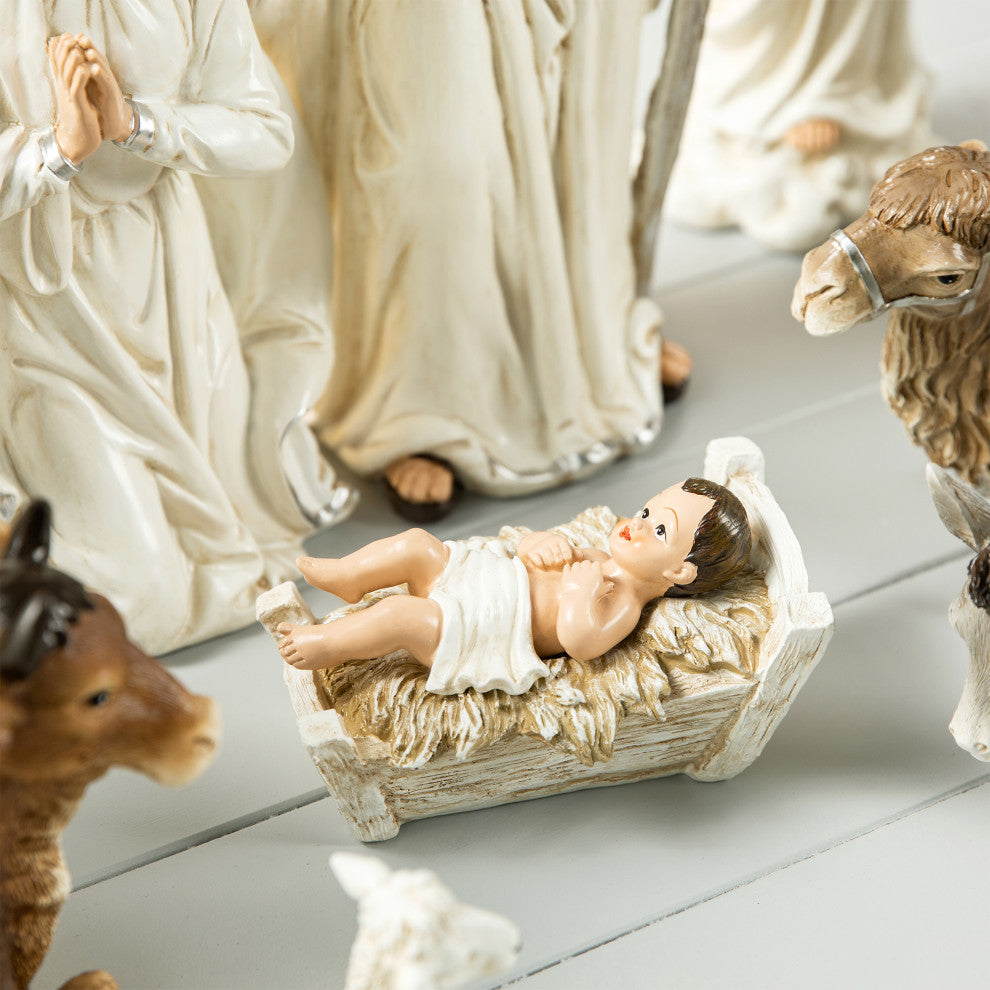 12-Piece Ivory Resin Nativity Figurine Set