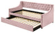 Benzara BM269213 Twin Daybed With Sloped Track Arms and Trundle, Pink
