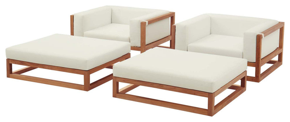 Outdoor Patio Lounge Sofa, Chair and Coffee Table Set, Wood, Natural White