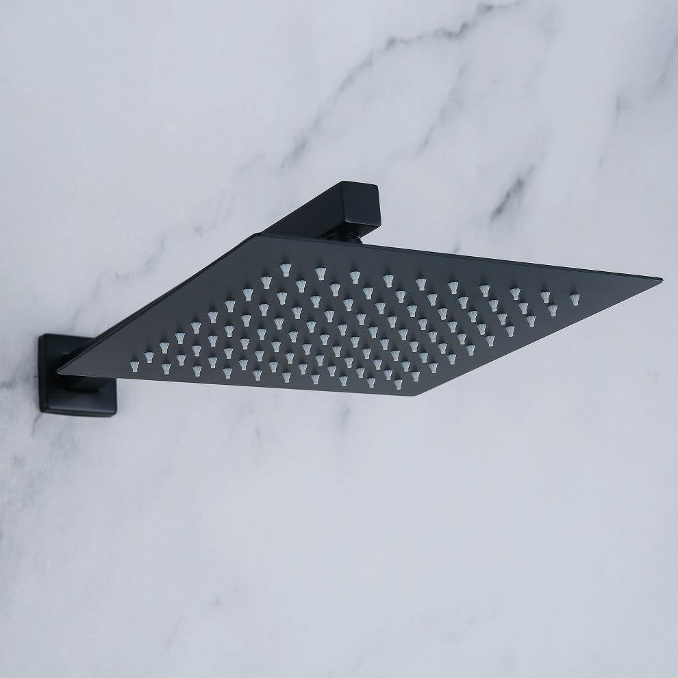 10-12 Inch High Pressure Shower Head Stainless Steel Ultra-Thin Rain Showerheads, Matte Black, 12 Inches, Square