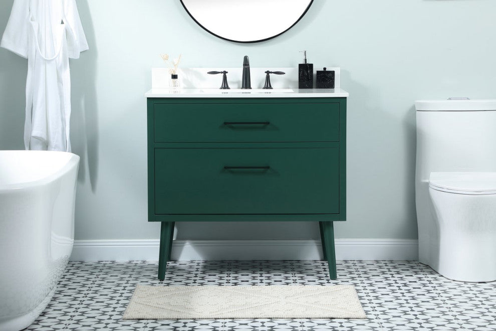 Elegant VF41036MGN-BS 36"Bathroom Vanity, Green With Backsplash
