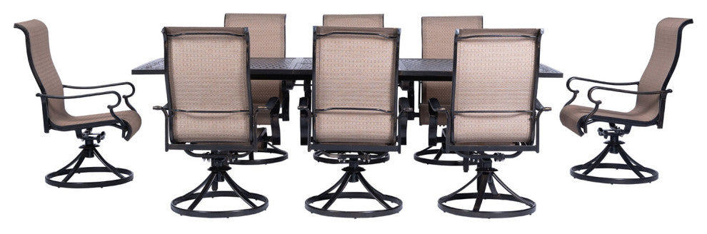 Hammond 9-Piece Dining Set, Expandable 40"x76" Table, 8 Sling Rockers