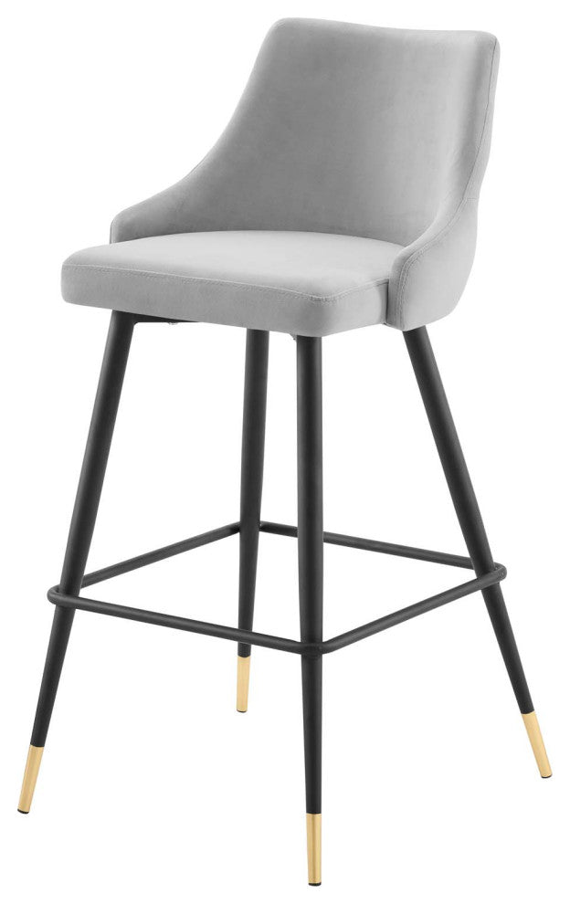 Bar Stool Chair Barstool, Velvet, Gray, Modern, Bar Cafe Bistro Restaurant