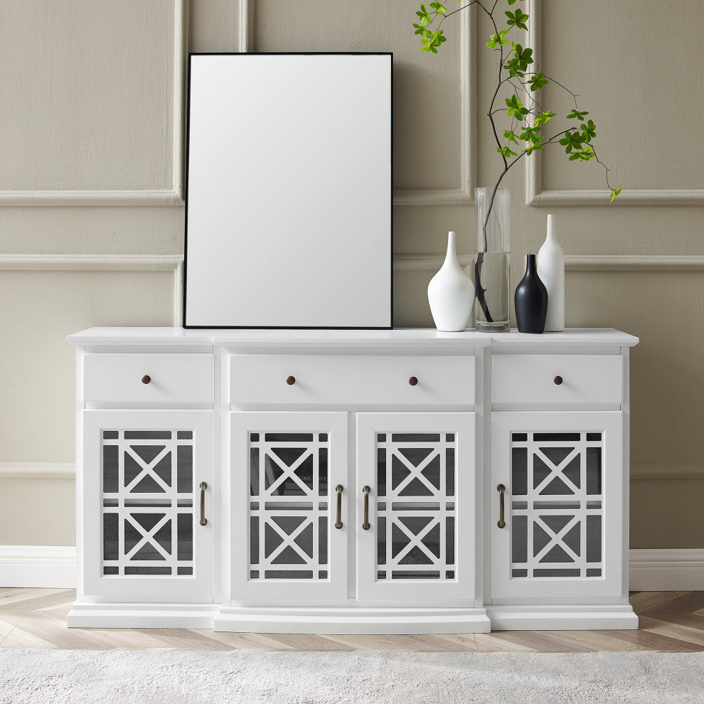 60" Tiered Fretwork Sideboard, White