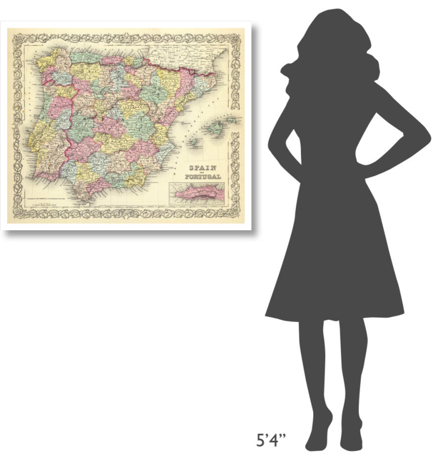 "Spain and Portugal, 1856" Digital Paper Print by G.W. Colton, 38"x32"
