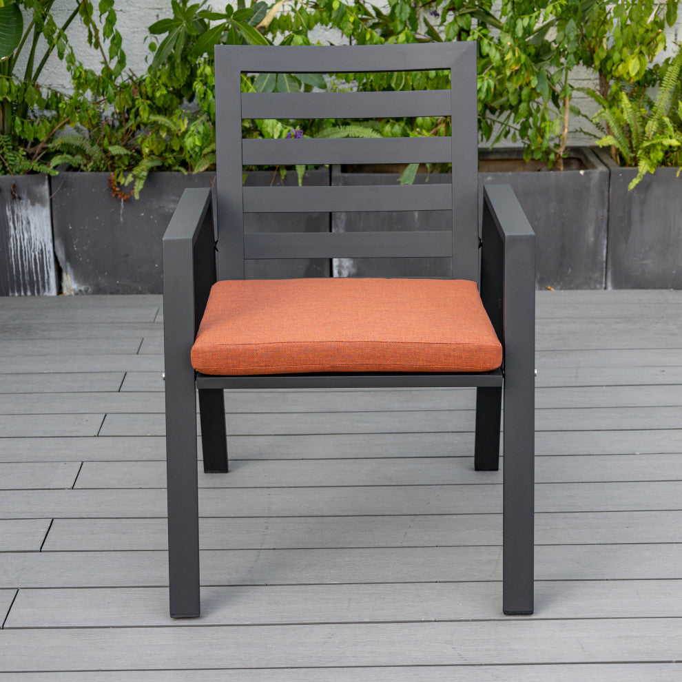 LeisureMod Chelsea Patio Dining Chair, Aluminum With Cushions Set of 2, Orange