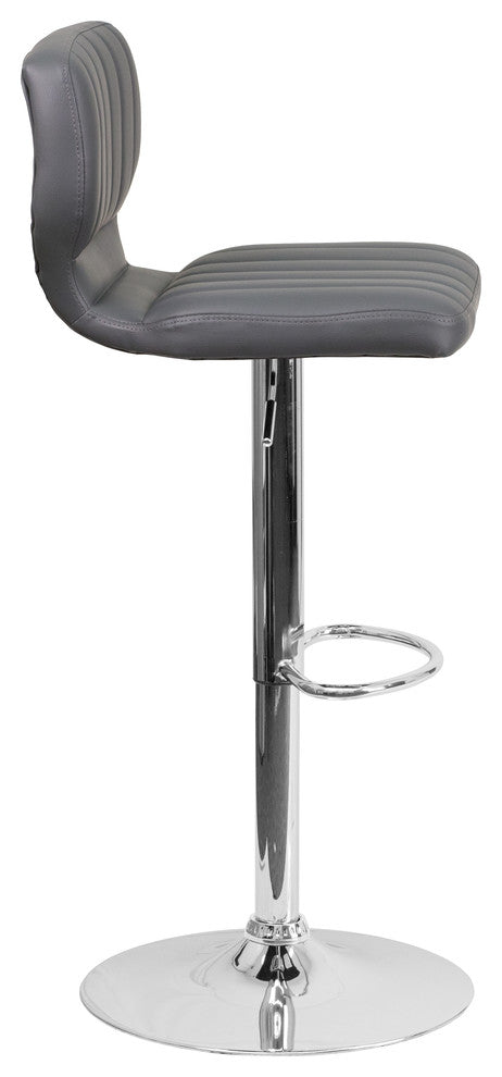 Contemporary Gray Vinyl Adjustable Barstool With Chrome Base