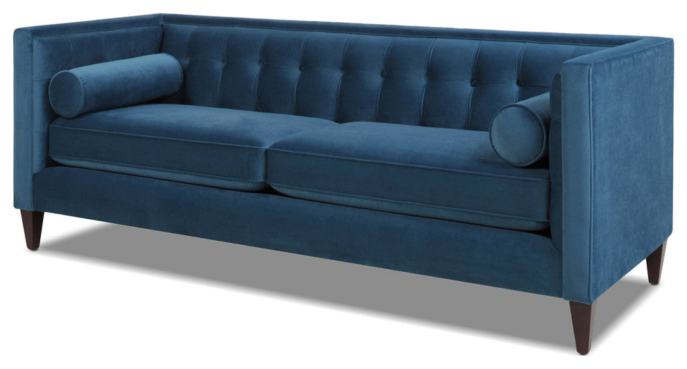 Jack 84" Modern Tuxedo Sofa With Bolster Pillows, Satin Teal Velvet