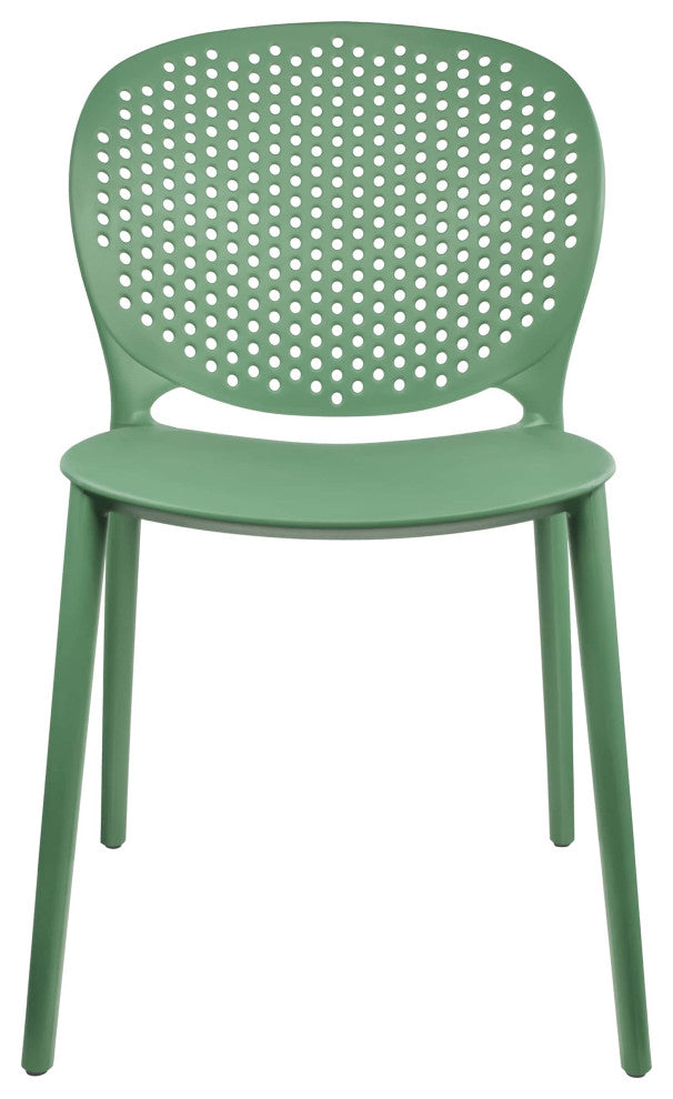 Stackable Plastic Armless Side Dining Chairs Fully Assembled Set of 2, Green