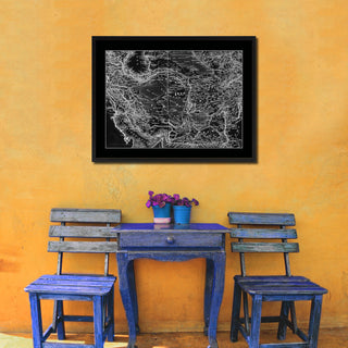 Iran, Afghanistan Old Monochrome Map Print On Canvas With Black Frame, 28" X 37"