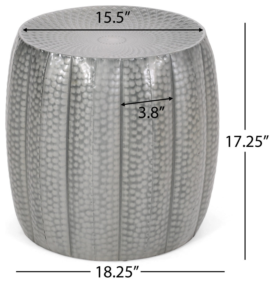 Craigue Modern Iron Mandala Pumpkin Side Tables, Set of 2, Brushed Antique Silver
