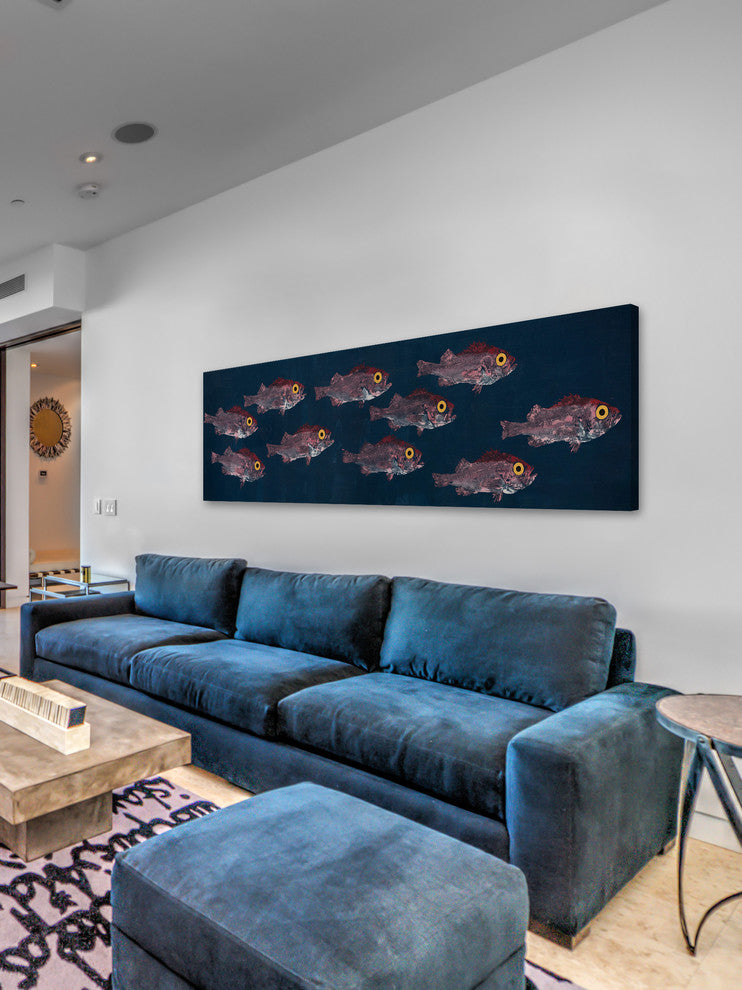 "Splitnose Rockfish" Painting Print on Wrapped Canvas, 30"x10"