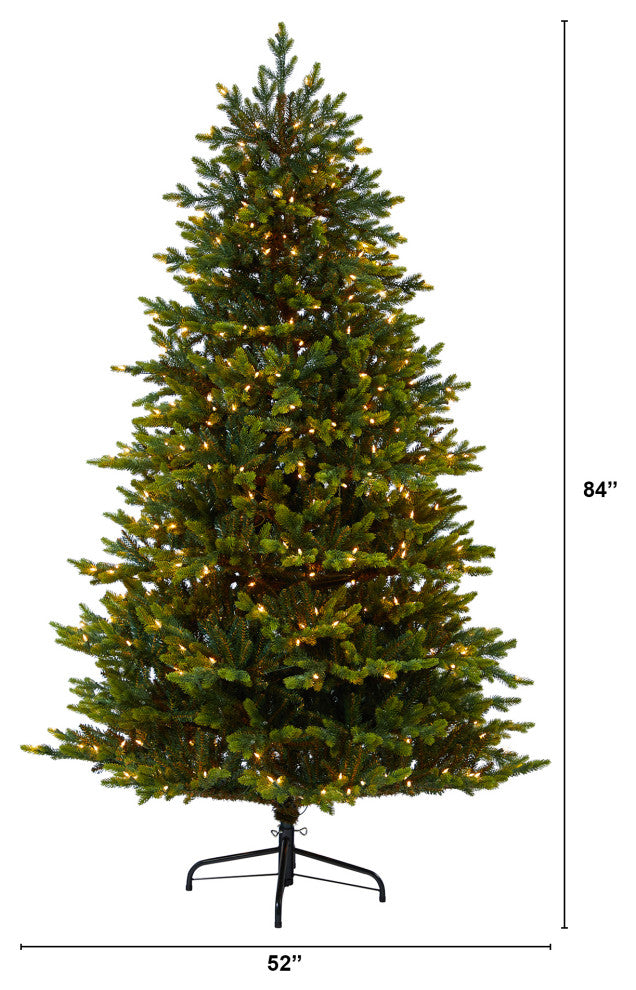 7' North Carolina Fir Faux Xmas Tree W/550 Clear Lights & 3703 Bendable Branches