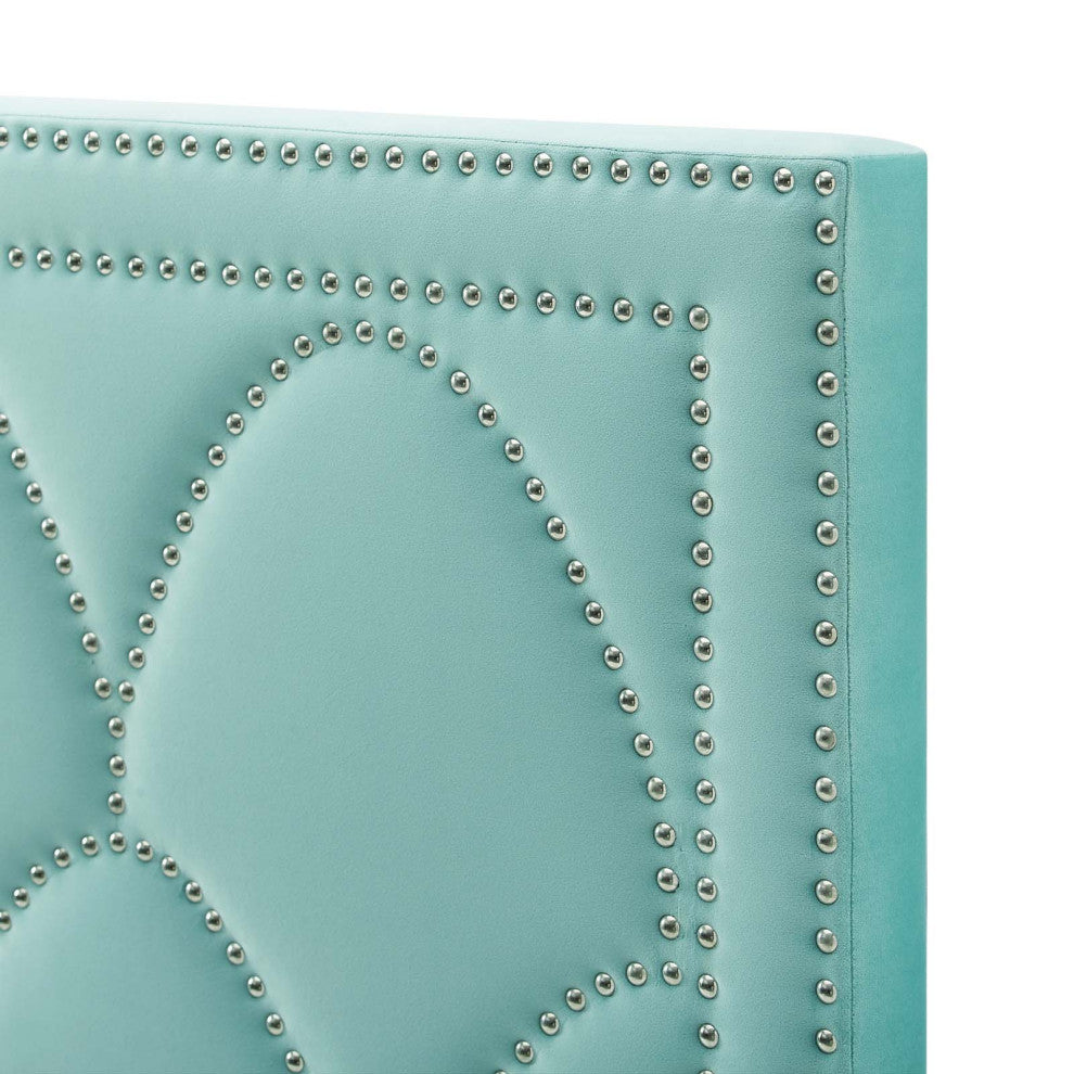Headboard, Nailhead, King California Size, Blue, Velvet, Modern, Guest Suite