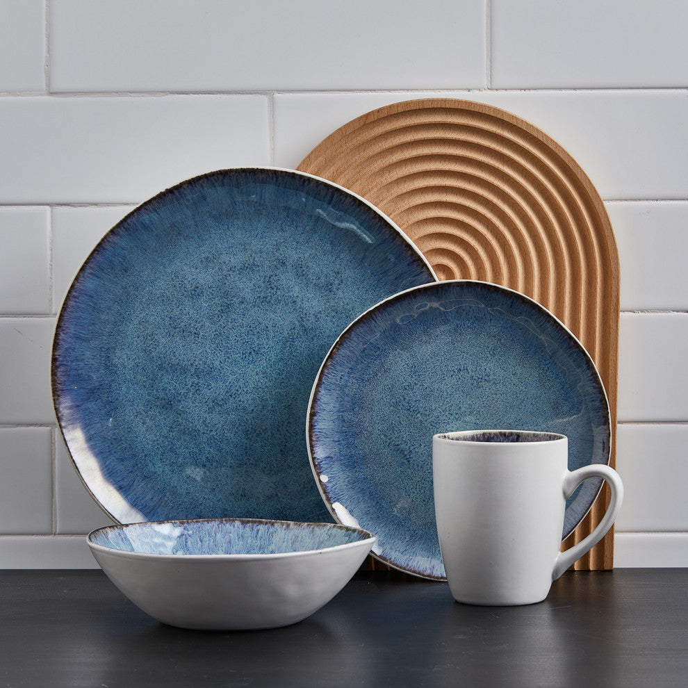 Stone Lain Romy Stoneware 16 Piece Dinnerware Set, Blue