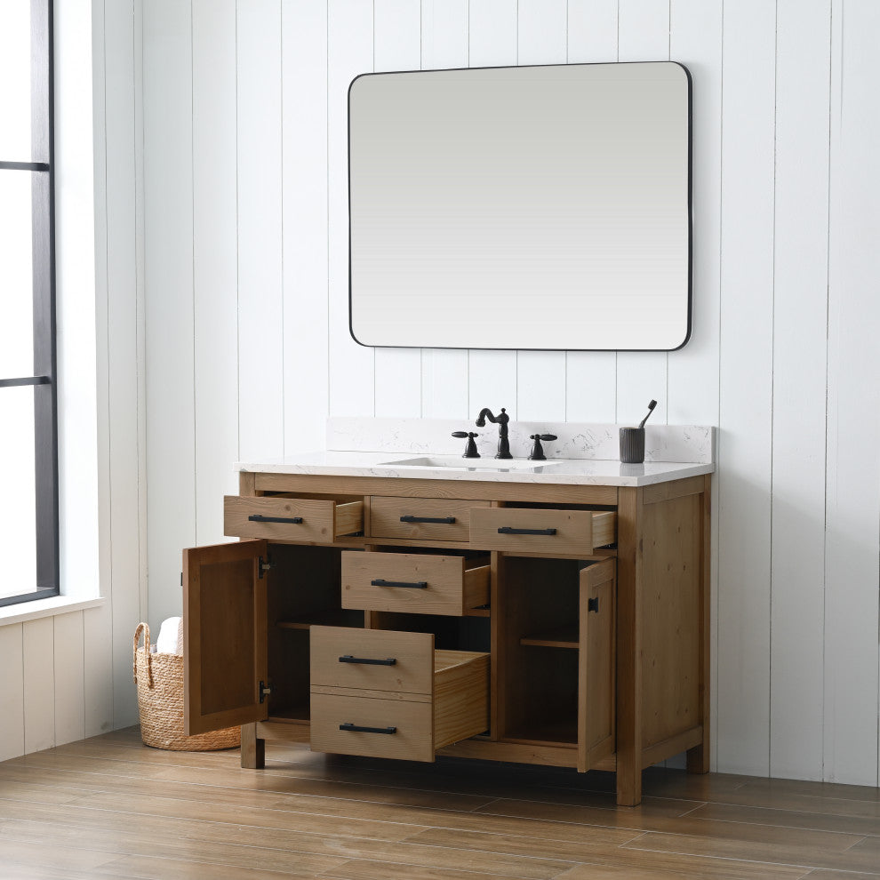 Jasper 48" Bathroom Vanity, Textured Natural, Ariston White Engineered Stone Top