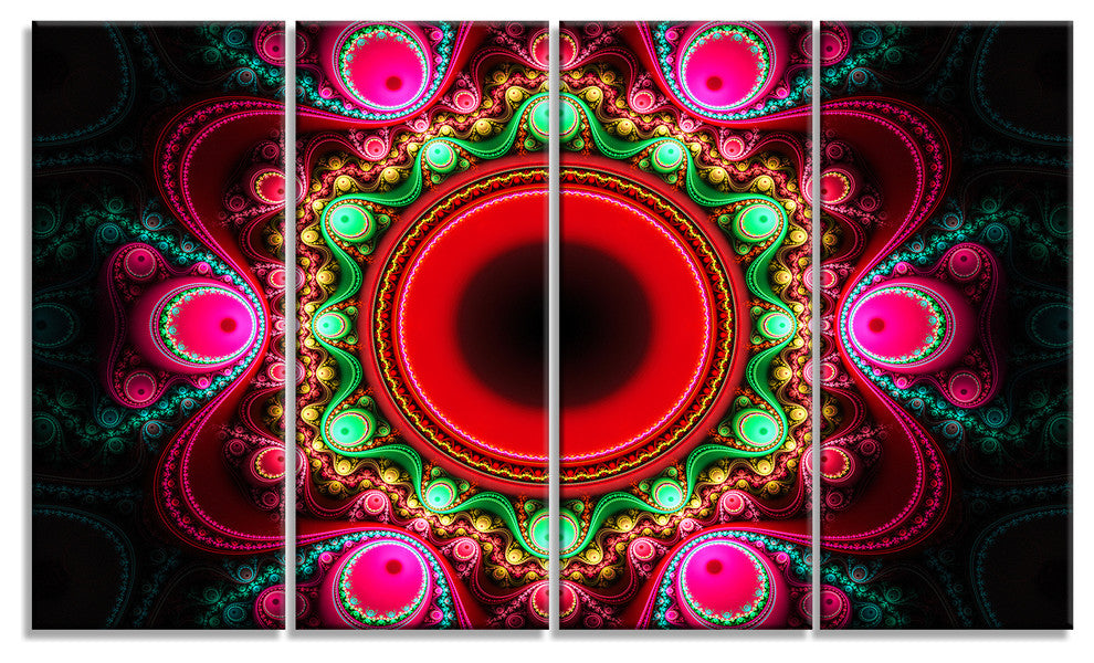 Pink Wavy Curves and Circles, Abstract Canvas Art Print, 48"x28", 4 Panels