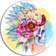 Skull And Flowers, Digital Floral Round Metal Wall Art, 36"