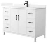 Elan 48" Single Vanity, White, White Quartz Top, 1-Hole, Black Trim
