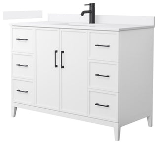 Elan 48" Single Vanity, White, White Quartz Top, 1-Hole, Black Trim
