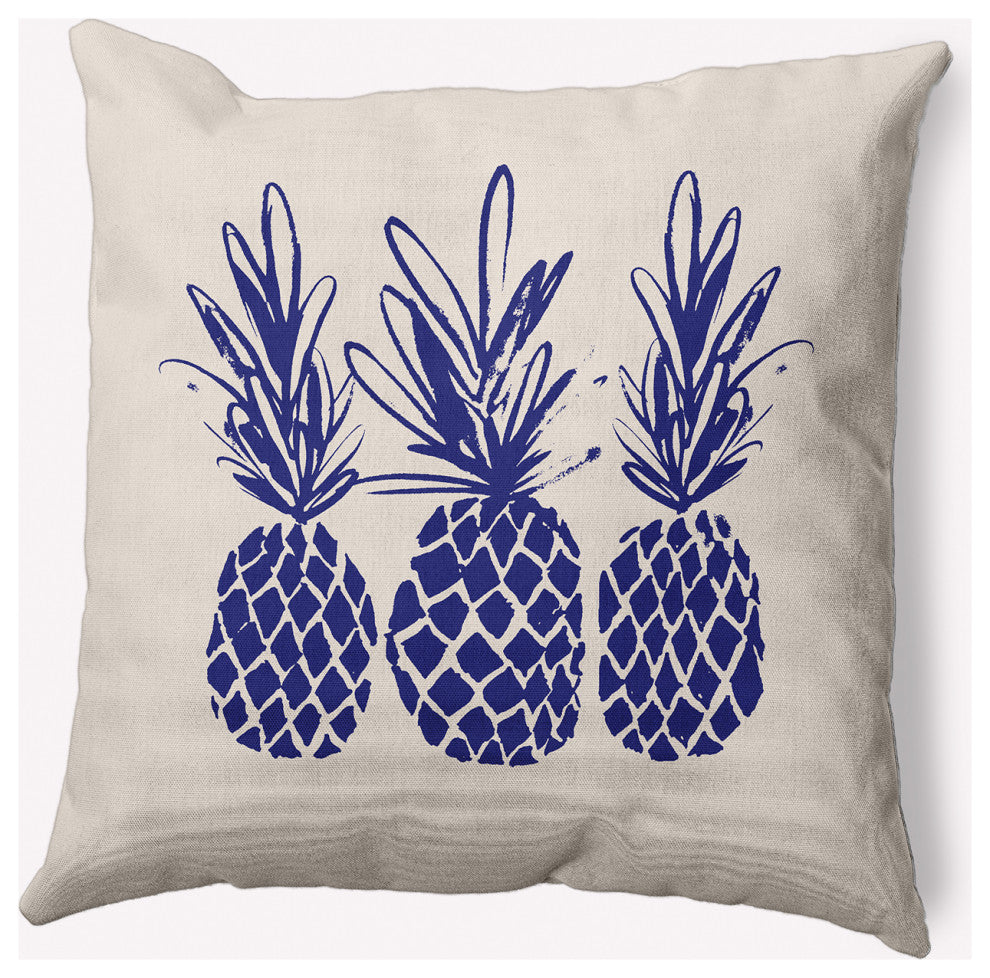 20" x 20" Pineapples Indoor/Outdoor Polyester Throw Pillow, Indigo Blue