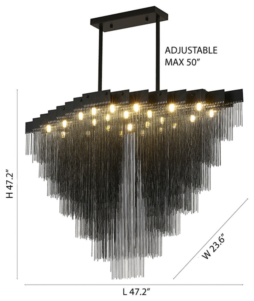 24-Light Satin Black Chandelier With Hanging Aluminum Chains