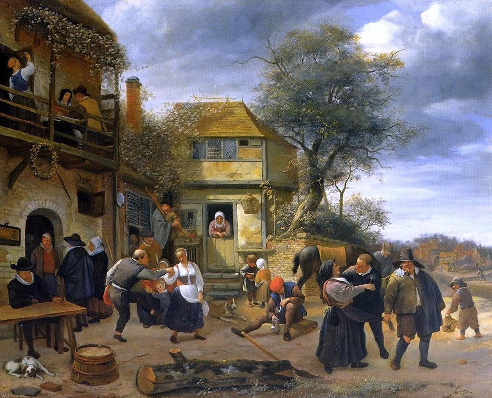 Jan Steen Peasants Before an Inn, 20"x25" Gallery Wrapped Canvas Print