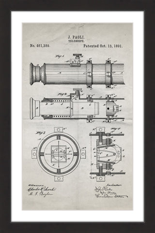 "Telescope 1891 Old Paper" Framed Painting Print