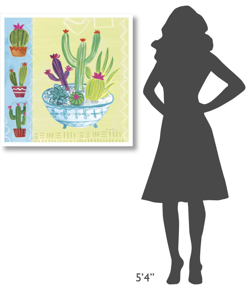 "Cacti Garden III no Birds and Butterflies" Paper Print by Farida Zaman, 32"x32"