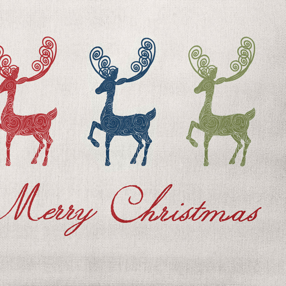 Merry Christmas Reindeer Decorative Throw Pillow, Multi-Navy, 20"x20"
