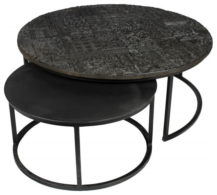 Set of Two Modern Black Round Nesting Tables