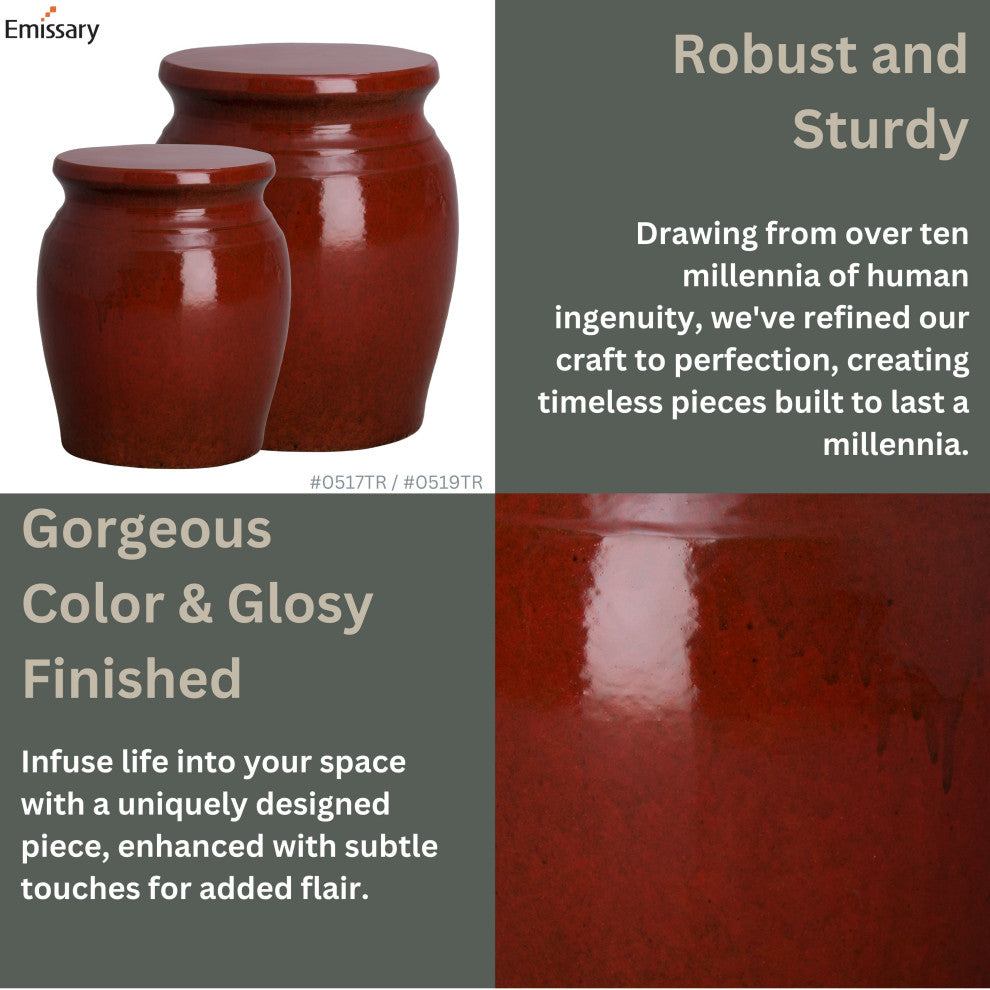 Koji Tropical Red Indoor/Outdoor Ceramic 18" Garden Stool