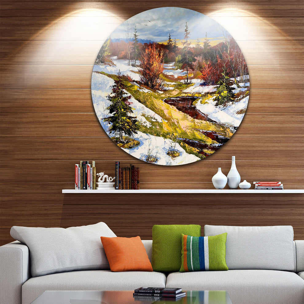 Spring Valley With River, Landscape Round Metal Wall Art, 36"