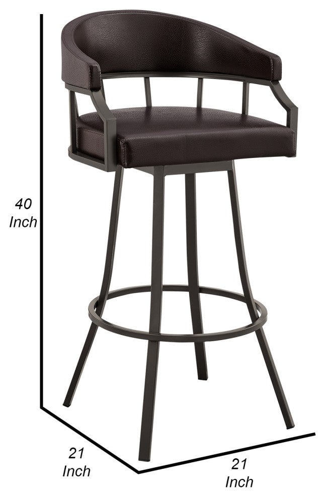Benzara BM282100 30" Swivel Bar Stool, Metal Flared Legs, Brown Faux Leather