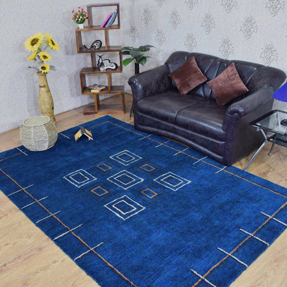 HAND KNOTTED LOOM SILK ECO-FRIENDLY AREA RUG -9'x12',Rectangle,Blue,Contemporary