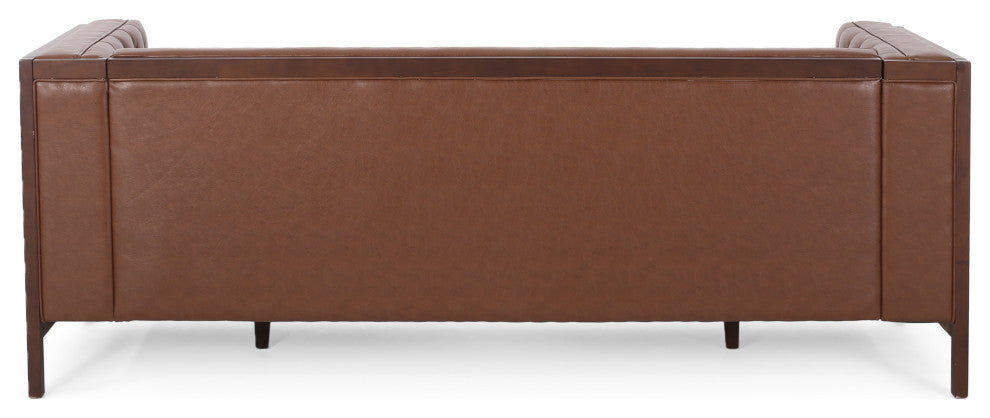 Elias Faux Leather Tufted 3 Seater Sofa, Cognac + Espresso