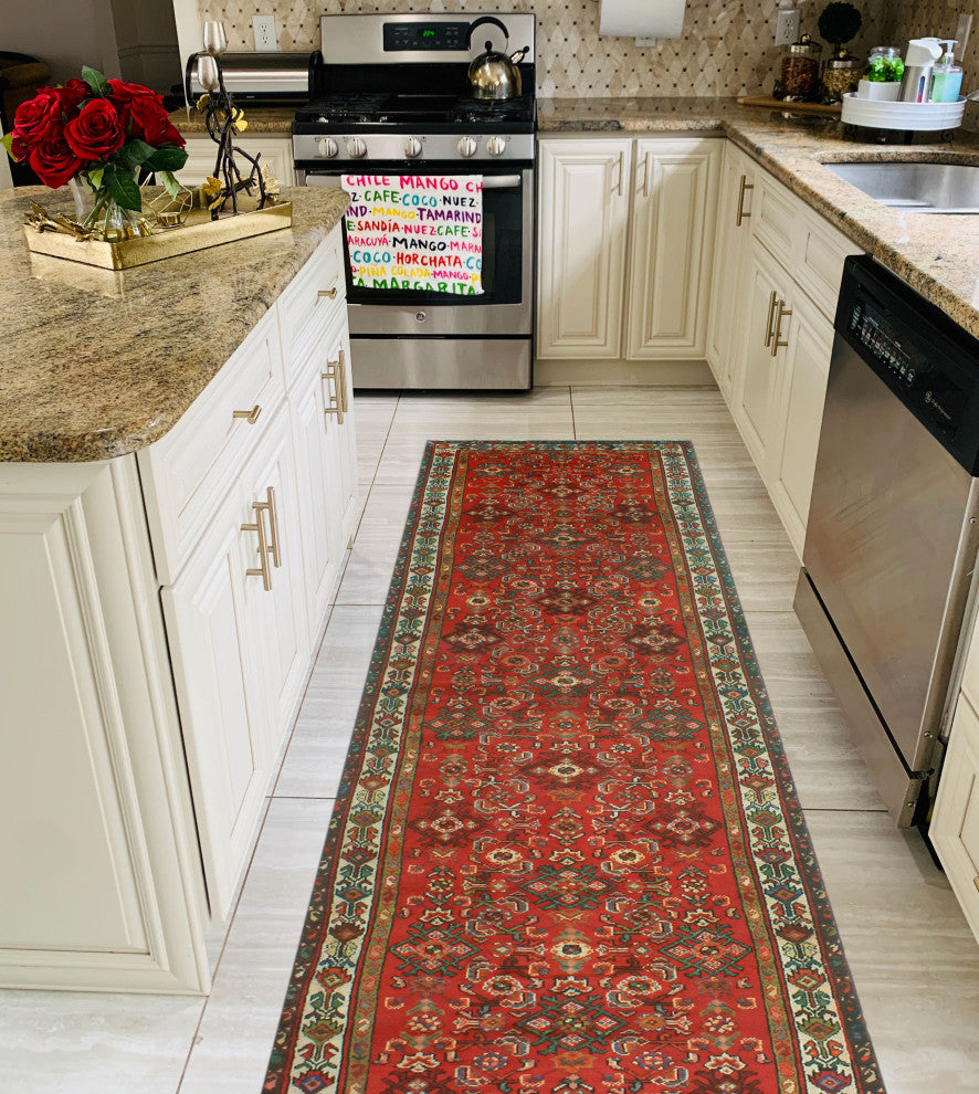 Fine Vintage Distressed Will Red/Beige Runner, 3'4x14'3