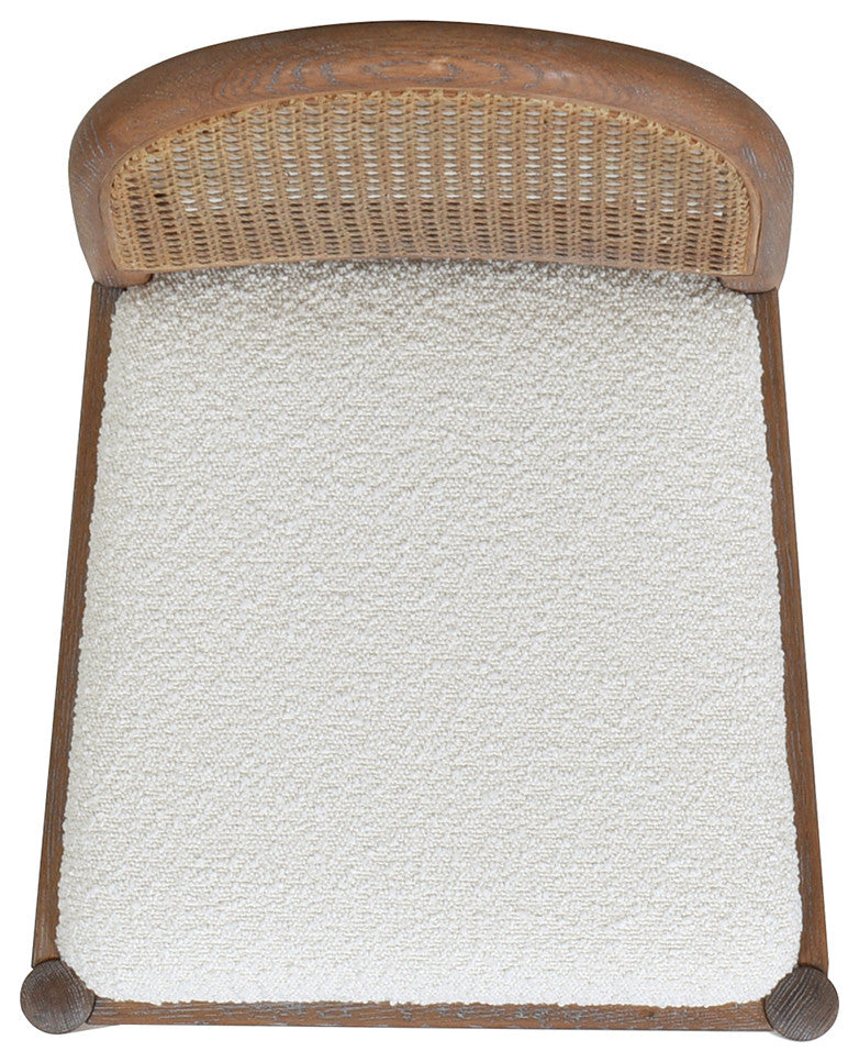 Panama Curved Back Cane Rattan Stool, Set of 2, Ivory White Boucle, 26.5" Counter Height